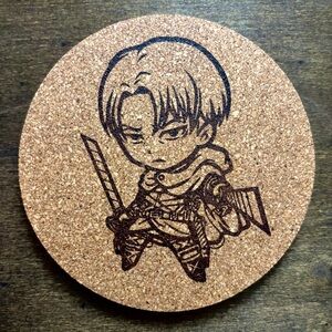 Attack On Titan Levi Ackerman Chibi Style Laser Engraved Cork Coaster #2